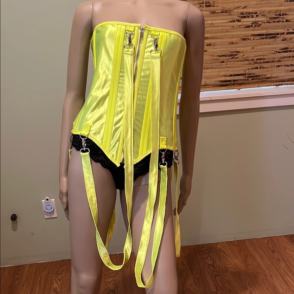 AKIRA Tops - Akira Neon Yellow Corset Top with Straps Zipper Front And Lace-up Back  Size 1X